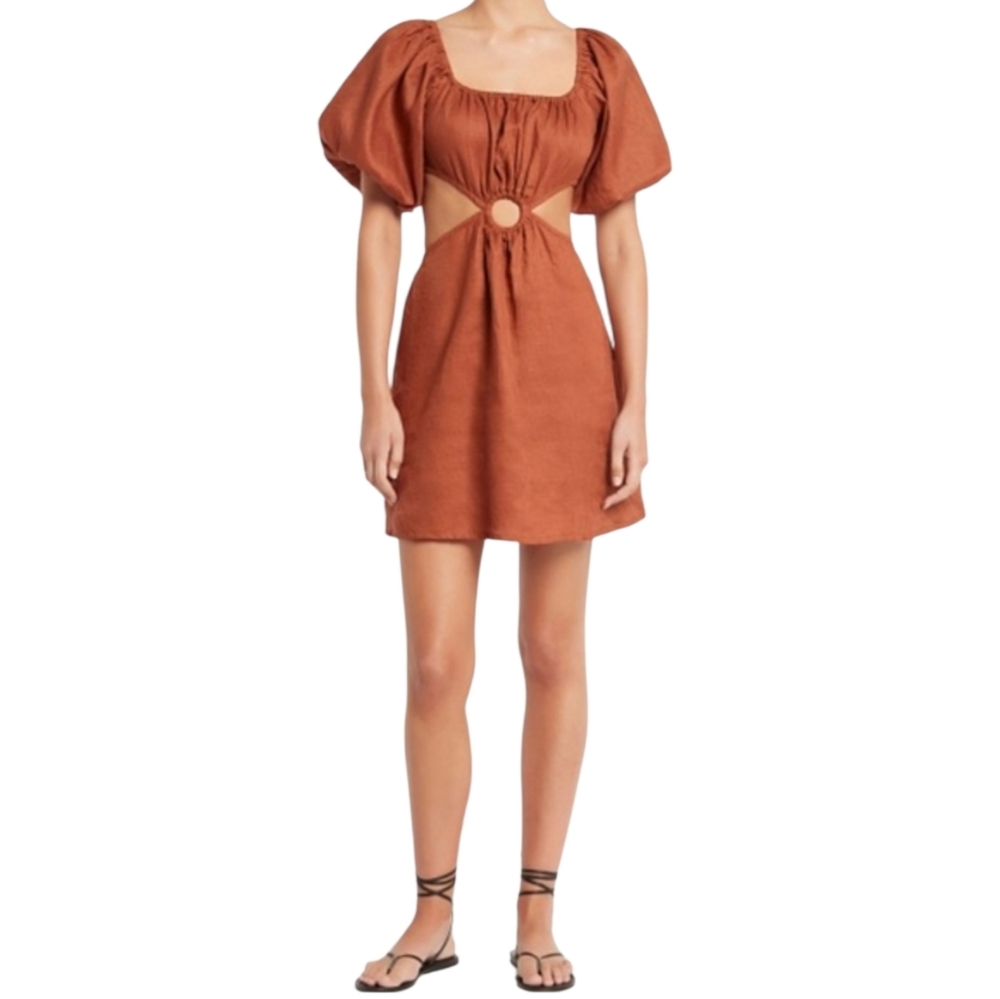 NWT Faithfull The Brand Almero Mini Dress Spice Linen Size 2 (XS)